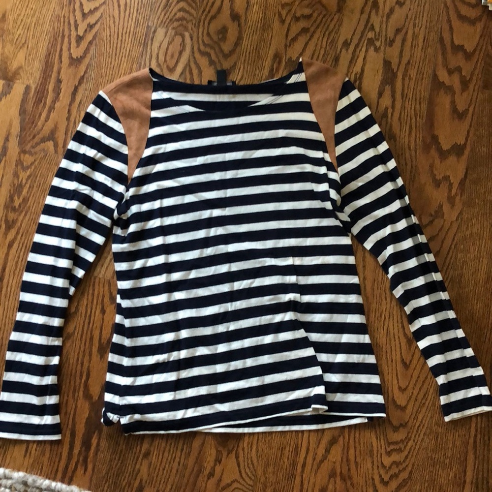 J Crew long sleeve tee with suede detailing